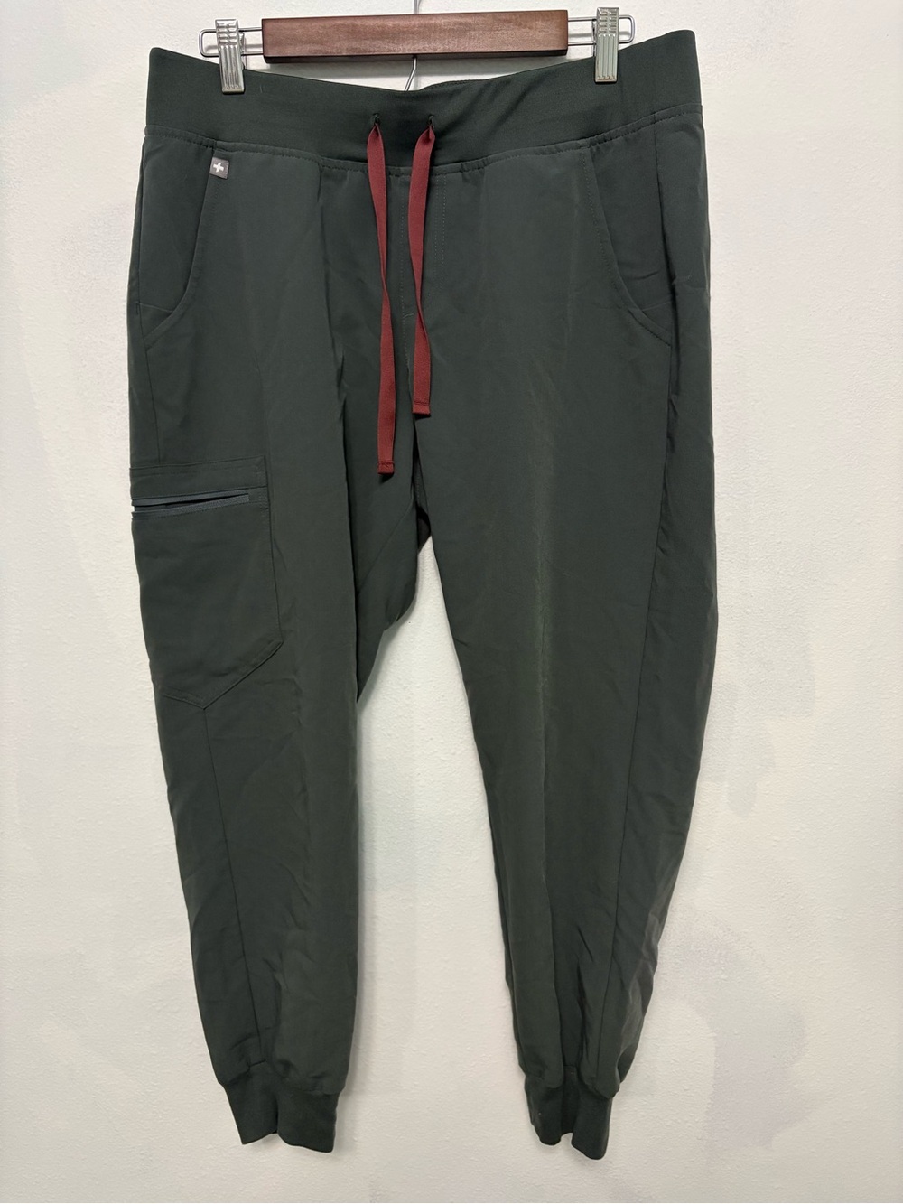 Figs Moss Green Jogger Pant with Burgundy Drawstring Large Petite
